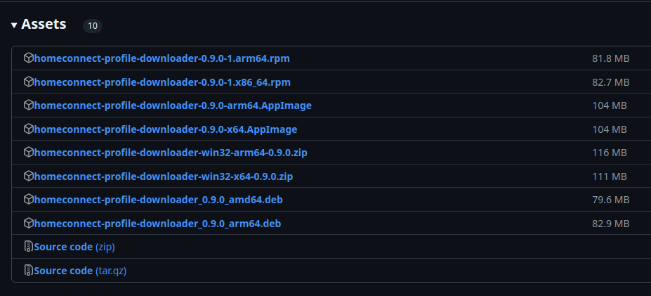 Versionen von Homeconnect Profile Downloader