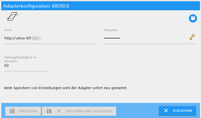 Screenshot of the adapter configuration