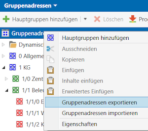 Wie exportiert man Gruppenadressen als XML in ETS?