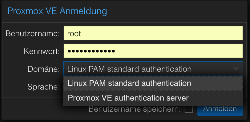 proxmox login