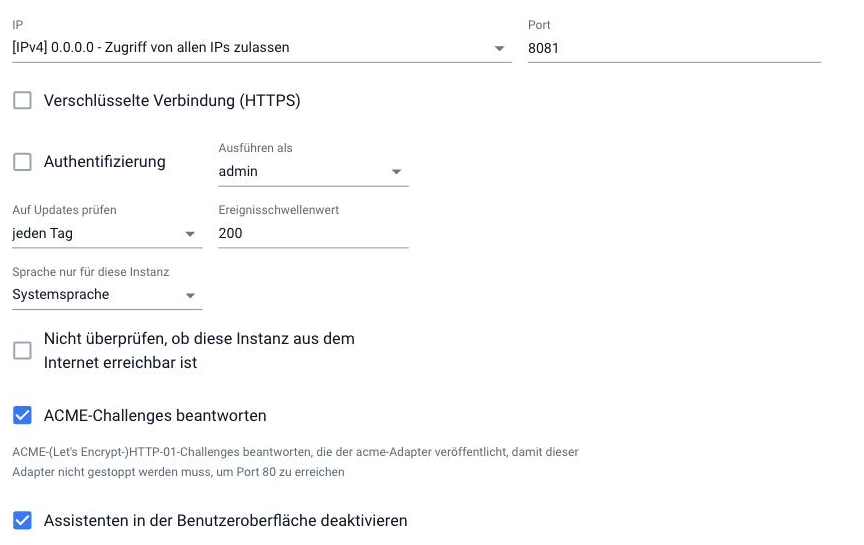Die allgemeinen Einstellungen der Admin-Instanz