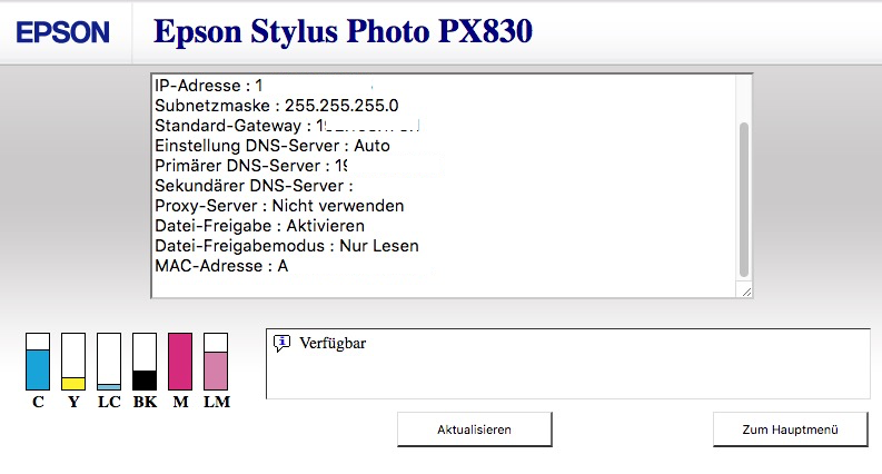 Website of EPSON Stylus Photo PX830 alt text