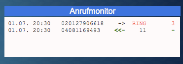 FRITZ!Box live call monitor widget