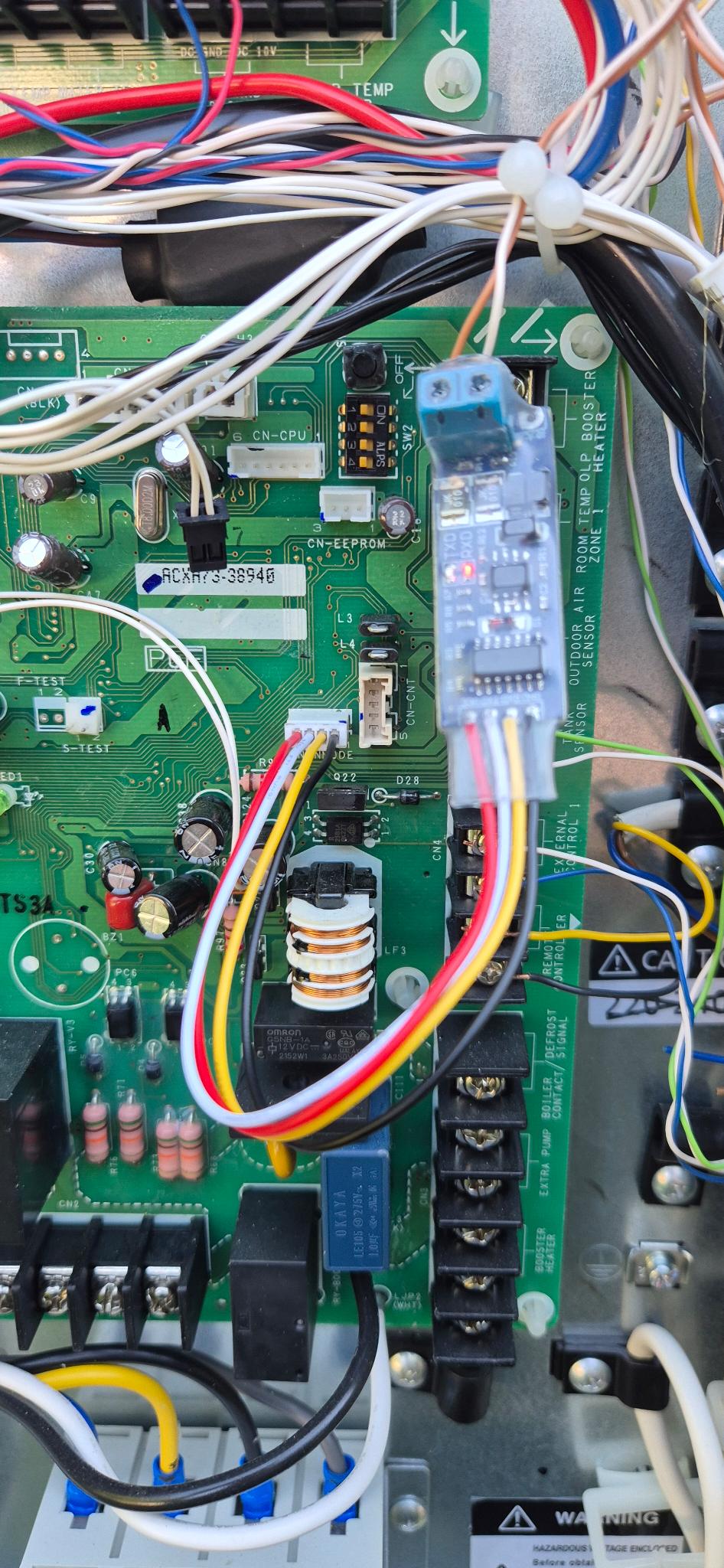 UART-to-RS485 converter wired to the CN-CNT connector