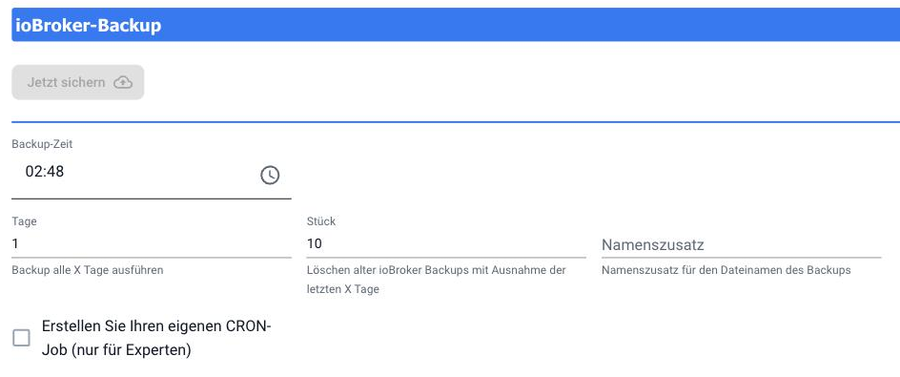 Zeitplan und Aufbewahrung des ioBroker-Backups