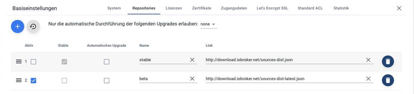The Repositories tab in the basic settings