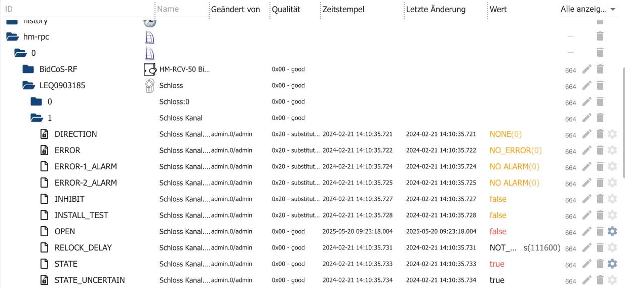 Die Statusansicht mit Qualitaet und Zeitstempeln