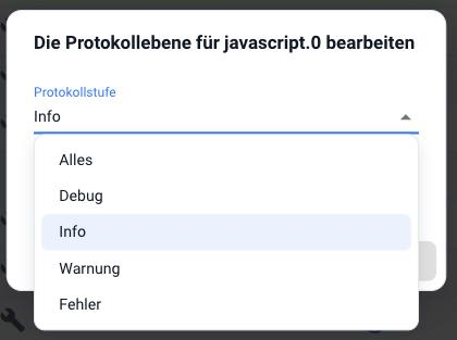 Der Dialog zum Ändern der Protokollebene